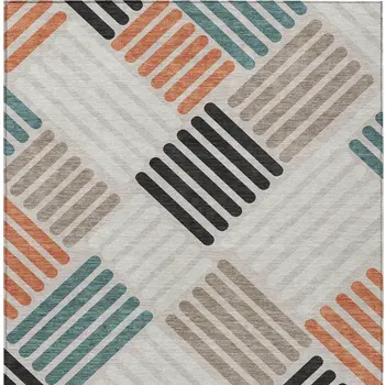 8' X 10' Sand Ivory And Black Geometric Washable Indoor Outdoor Area Rug