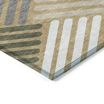 5' X 8' Gold Ivory And Charcoal Geometric Washable Indoor Outdoor Area Rug