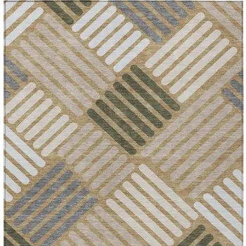 8' X 10' Gold Ivory And Charcoal Geometric Washable Indoor Outdoor Area Rug