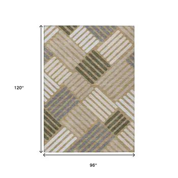 8' X 10' Gold Ivory And Charcoal Geometric Washable Indoor Outdoor Area Rug