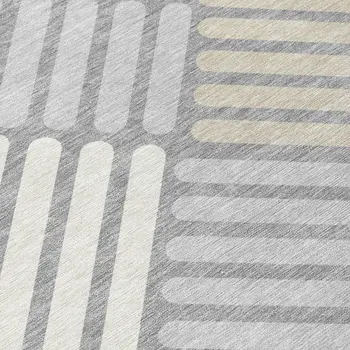 8' Gray Ivory And Tan Round Geometric Washable Indoor Outdoor Area Rug