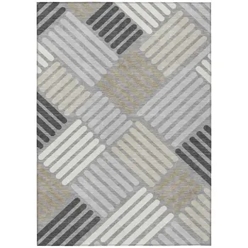 9' X 12' Gray Ivory And Tan Geometric Washable Indoor Outdoor Area Rug