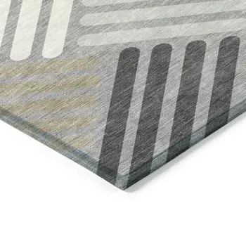 9' X 12' Gray Ivory And Tan Geometric Washable Indoor Outdoor Area Rug