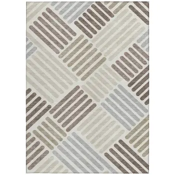 3' X 5' Ivory Beige And Brown Geometric Washable Indoor Outdoor Area Rug