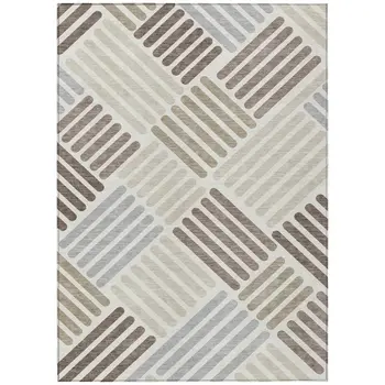 3' X 5' Ivory Beige And Brown Geometric Washable Indoor Outdoor Area Rug