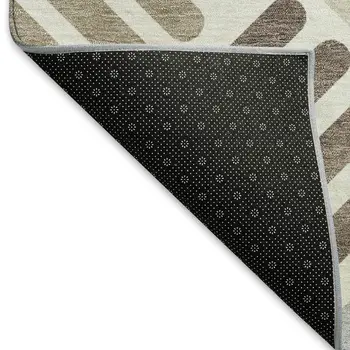 5' X 8' Ivory Beige And Brown Geometric Washable Indoor Outdoor Area Rug