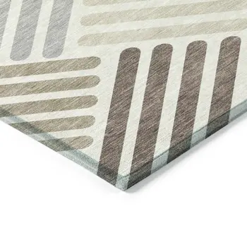 5' X 8' Ivory Beige And Brown Geometric Washable Indoor Outdoor Area Rug