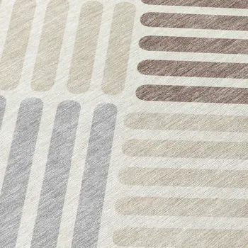 8' Ivory Beige And Brown Round Geometric Washable Indoor Outdoor Area Rug