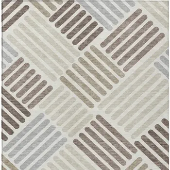 10' X 14' Ivory Beige And Brown Geometric Washable Indoor Outdoor Area Rug