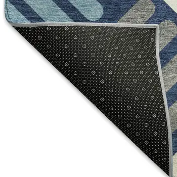10' X 14' Navy Blue Ivory And Pewter Geometric Washable Indoor Outdoor Area Rug