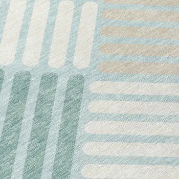 8' Pale Aqua Wheat And Ivory Round Geometric Washable Indoor Outdoor Area Rug