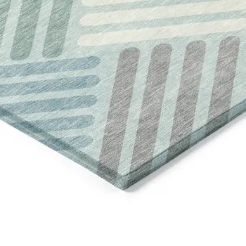 8' X 10' Pale Aqua Wheat And Ivory Geometric Washable Indoor Outdoor Area Rug