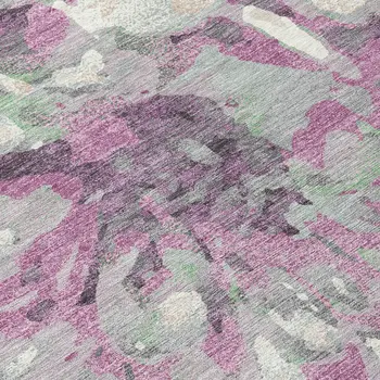 5' X 8' Blush Ivory And Gray Floral Washable Indoor Outdoor Area Rug