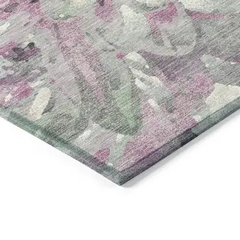 8' Blush Ivory And Gray Round Floral Washable Indoor Outdoor Area Rug