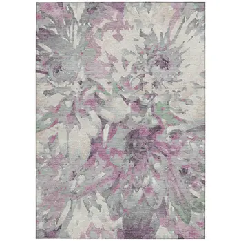 9' X 12' Blush Ivory And Gray Floral Washable Indoor Outdoor Area Rug