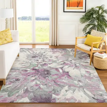 10' X 14' Blush Ivory And Gray Floral Washable Indoor Outdoor Area Rug