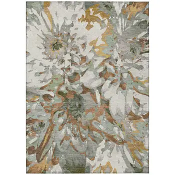 3' X 5' Copper Gray And Ivory Floral Washable Indoor Outdoor Area Rug