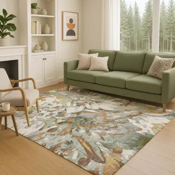 3' X 5' Copper Gray And Ivory Floral Washable Indoor Outdoor Area Rug