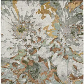 5' X 8' Copper Gray And Ivory Floral Washable Indoor Outdoor Area Rug