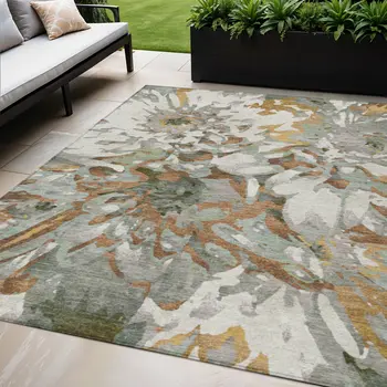 5' X 8' Copper Gray And Ivory Floral Washable Indoor Outdoor Area Rug