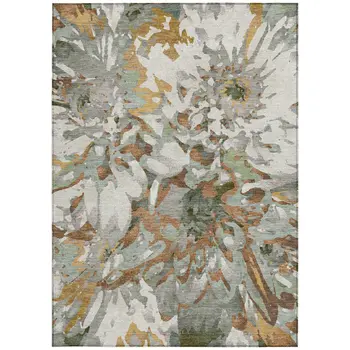 8' X 10' Copper Gray And Ivory Floral Washable Indoor Outdoor Area Rug
