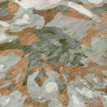 10' X 14' Copper Gray And Ivory Floral Washable Indoor Outdoor Area Rug
