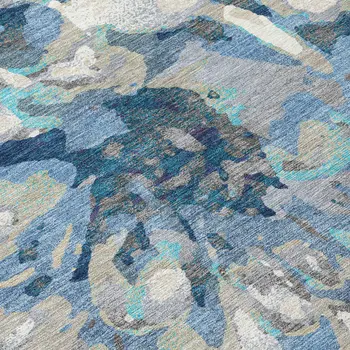 8' Denim Blue Gray And Ivory Round Floral Washable Indoor Outdoor Area Rug