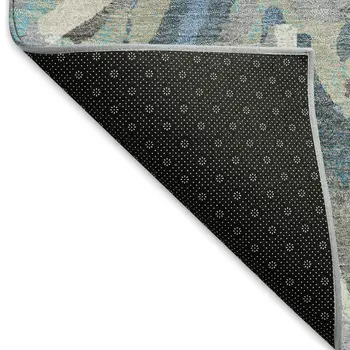 10' X 14' Denim Blue Gray And Ivory Floral Washable Indoor Outdoor Area Rug