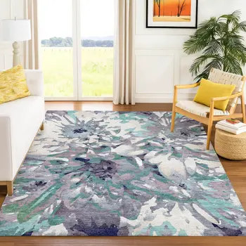 3' X 5' Lavender Gray And Ivory Floral Washable Indoor Outdoor Area Rug