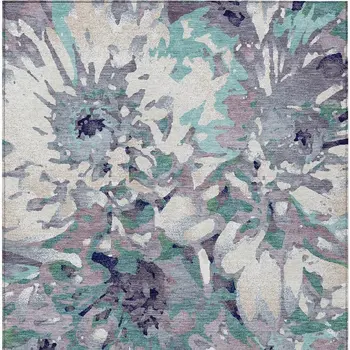 5' X 8' Lavender Gray And Ivory Floral Washable Indoor Outdoor Area Rug