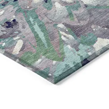 8' Lavender Gray And Ivory Round Floral Washable Indoor Outdoor Area Rug