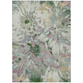 8' X 10' Sage Gold And Emerald Floral Washable Indoor Outdoor Area Rug