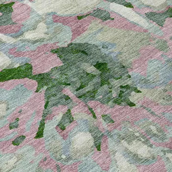 8' X 10' Sage Gold And Emerald Floral Washable Indoor Outdoor Area Rug