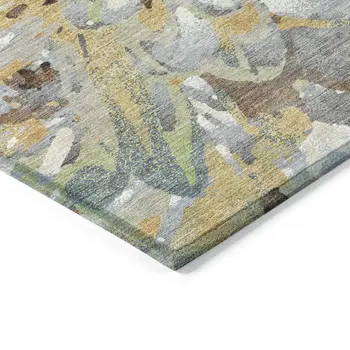 9' X 12' Wheat Ivory And Gray Floral Washable Indoor Outdoor Area Rug
