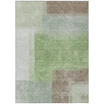 3' X 5' Artichoke Green Ivory And Brown Abstract Washable Indoor Outdoor Area Rug