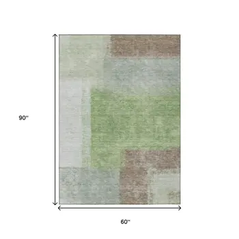5' X 8' Artichoke Green Ivory And Brown Abstract Washable Indoor Outdoor Area Rug