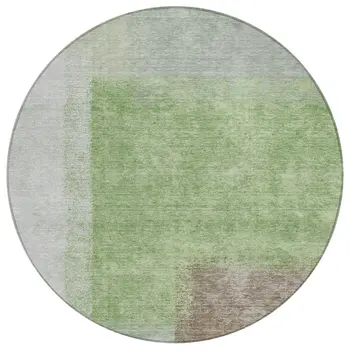 8' Artichoke Green Ivory And Brown Round Abstract Washable Indoor Outdoor Area Rug