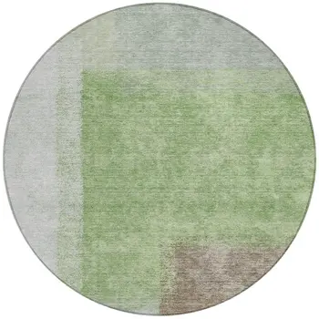 8' Artichoke Green Ivory And Brown Round Abstract Washable Indoor Outdoor Area Rug