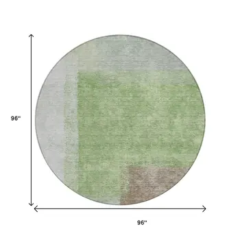 8' Artichoke Green Ivory And Brown Round Abstract Washable Indoor Outdoor Area Rug