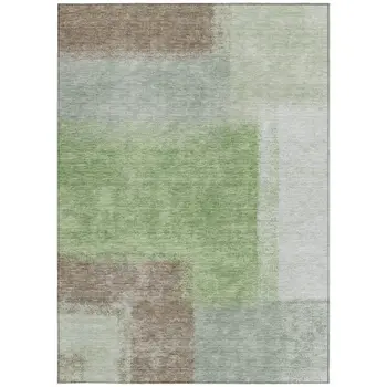 10' X 14' Artichoke Green Ivory And Brown Abstract Washable Indoor Outdoor Area Rug