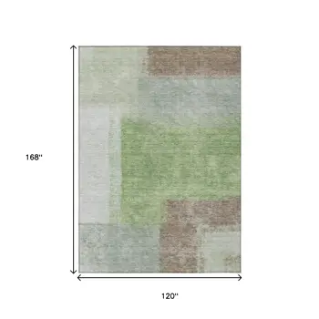 10' X 14' Artichoke Green Ivory And Brown Abstract Washable Indoor Outdoor Area Rug