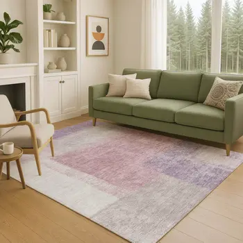 3' X 5' Blush Ivory And Gray Abstract Washable Indoor Outdoor Area Rug