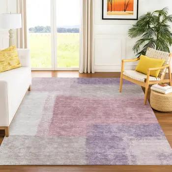 3' X 5' Blush Ivory And Gray Abstract Washable Indoor Outdoor Area Rug