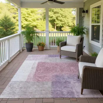 3' X 5' Blush Ivory And Gray Abstract Washable Indoor Outdoor Area Rug