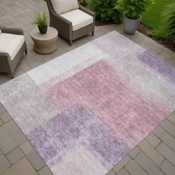 5' X 8' Blush Ivory And Gray Abstract Washable Indoor Outdoor Area Rug