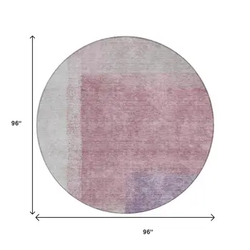 8' Blush Ivory And Gray Round Abstract Washable Indoor Outdoor Area Rug