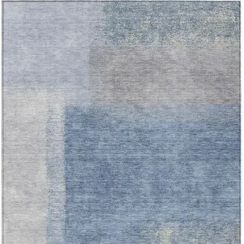 10' X 14' Denim Blue Ivory And Gray Abstract Washable Indoor Outdoor Area Rug