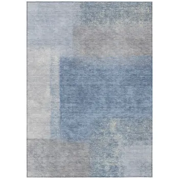 10' X 14' Denim Blue Ivory And Gray Abstract Washable Indoor Outdoor Area Rug