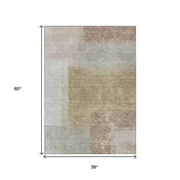 3' X 5' Gold Ivory And Gray Abstract Washable Indoor Outdoor Area Rug