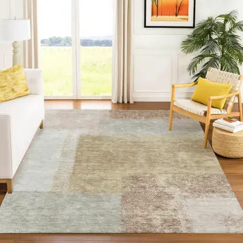 3' X 5' Gold Ivory And Gray Abstract Washable Indoor Outdoor Area Rug